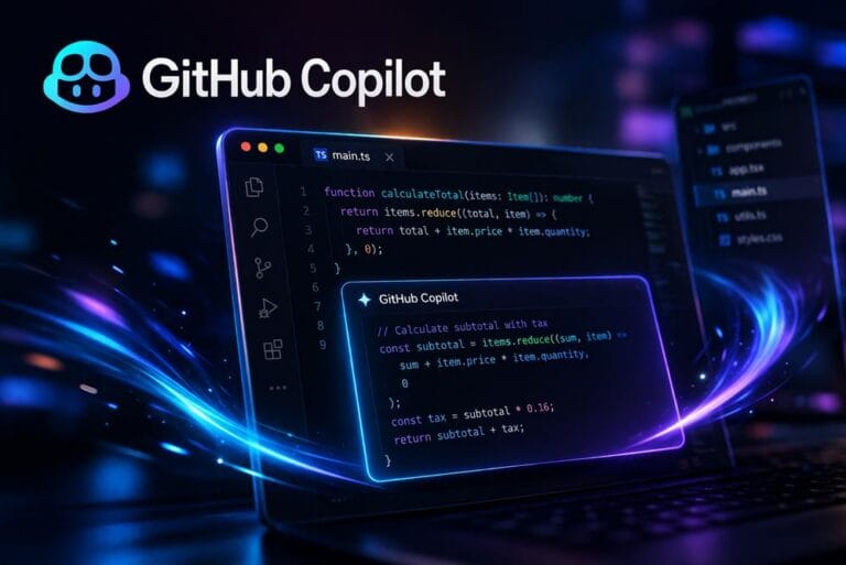 GitHub Copilot AI assistant providing real-time code suggestions inside a modern IDE environment