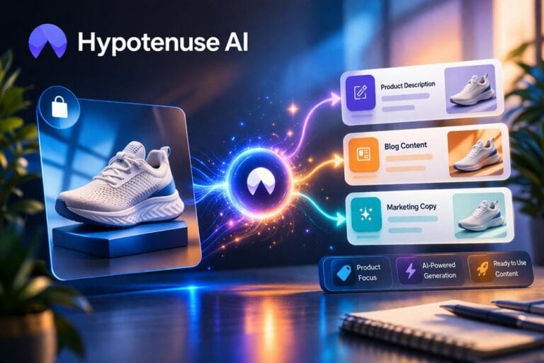 Hypotenuse AI generating product descriptions and marketing content from a product image using AI automation