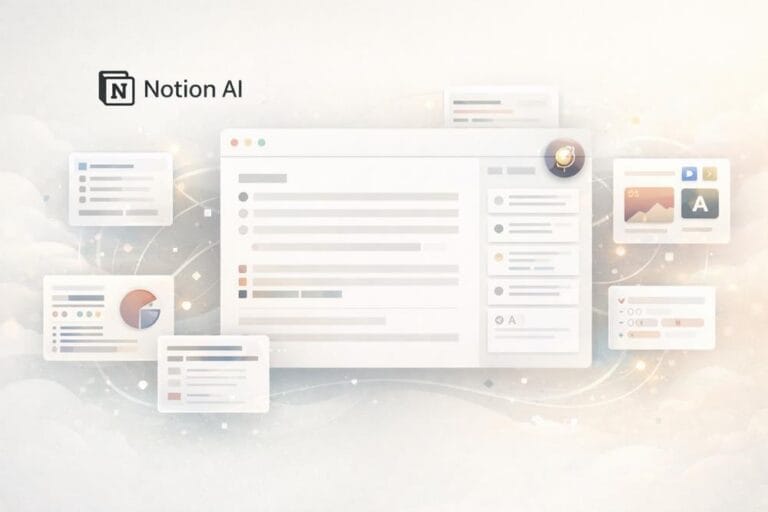 Notion AI workspace showing organized documents, connected notes and structured knowledge management system