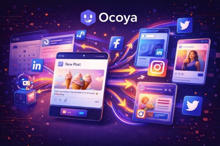 Ocoya AI social media automation platform distributing content across multiple social networks