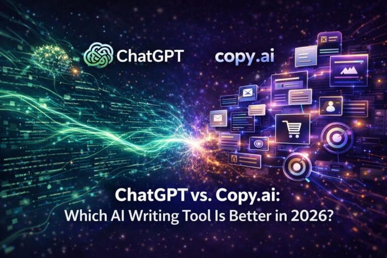 ChatGPT vs Copy.ai visual comparison showing creative AI writing flow versus structured marketing content generation