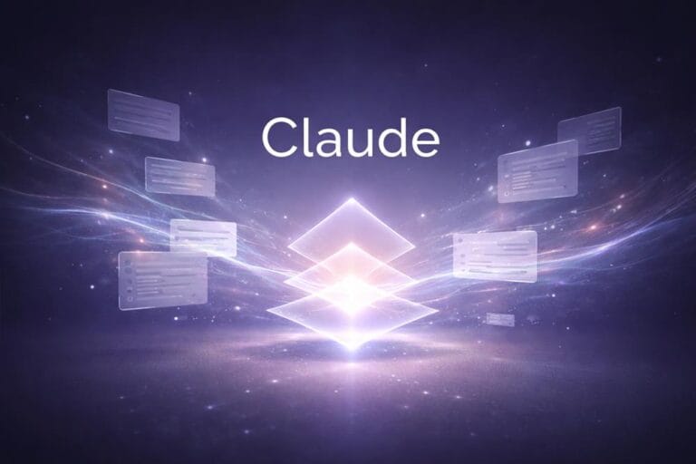 Claude AI assistant visualized as a calm and minimal intelligent core with structured thought flow and soft glowing elements